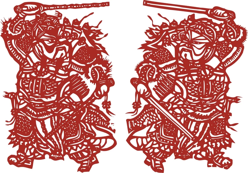 中国风中式传统喜庆民俗人物动物窗花剪纸插画边框AI矢量PNG素材【1249】